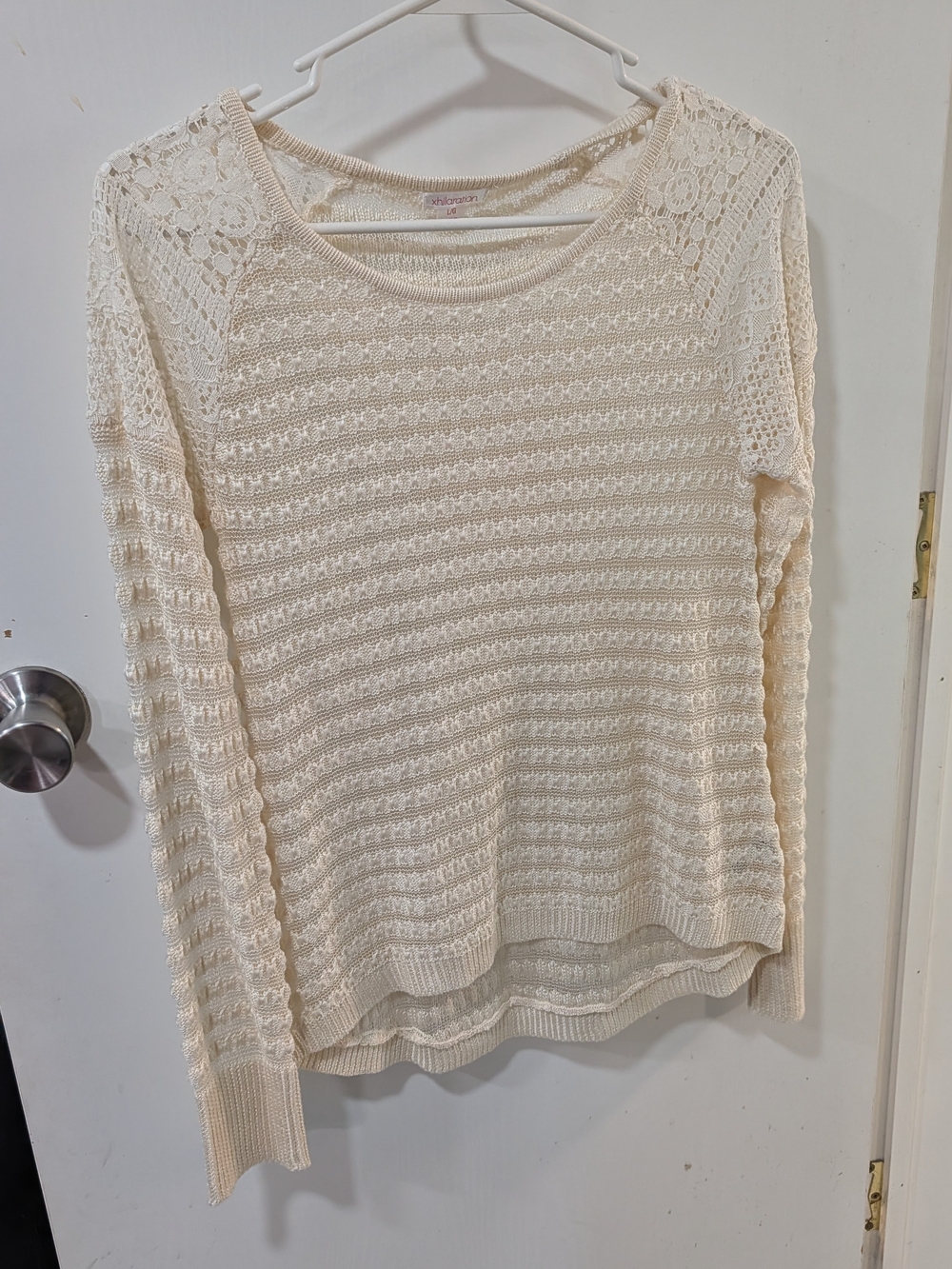 Xhilaration Cream Crochet Detail Crewneck Sweater